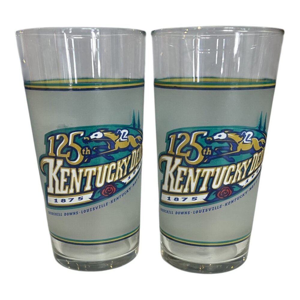 Set of 2 Kentucky Derby Mint Julep Glasses – 1999 125th Official Aramark – Vinta